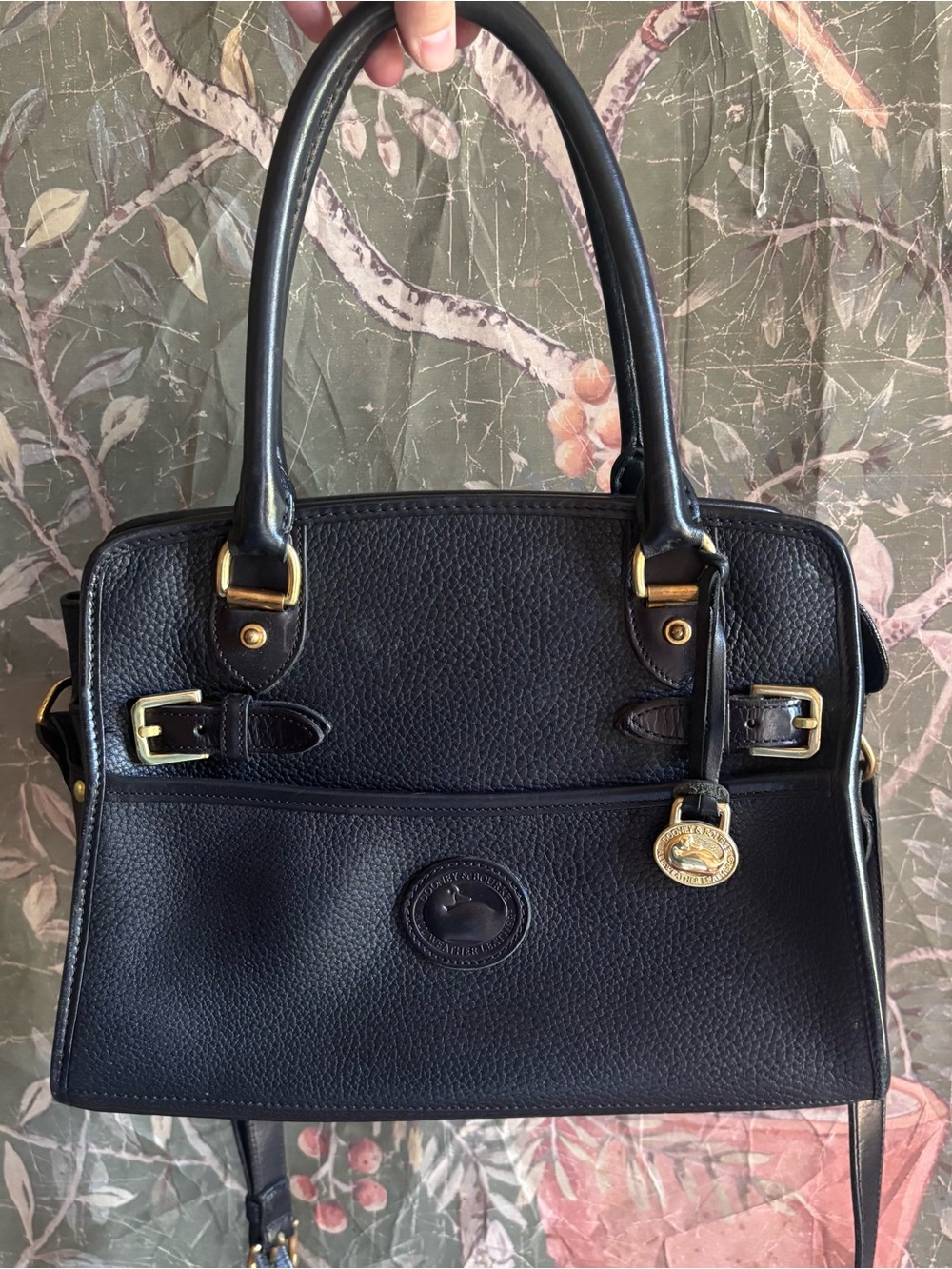 Dooney & Bourke Black Pebbled Leather Satchel with Gold Hardware